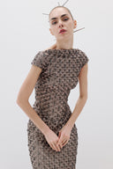 Embroidered Sequin Boat Neck Dress