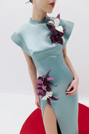 Floral Embellished High-Neck Dress