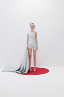 One-Shoulder Draped Mini Dress With A Tail