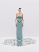 A Teal Strapless Corset Gown