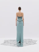 A Teal Strapless Corset Gown