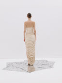 Beige Lace-Up Ruched Gown
