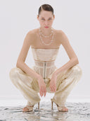 Strapless Sequined Cream Bandeau Top