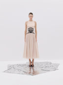 Beige Midi Dress with Black Corset Waist