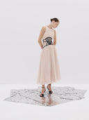 Beige Midi Dress with Black Corset Waist