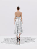Silver Sequined Halter Midi Dress