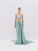 Draped Skirt with Pearl Buttons and High Slit