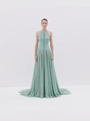Halter Dress with Zipper Bodice and Flowing Skirt