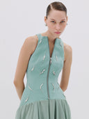 Halter Dress with Zipper Bodice and Flowing Skirt