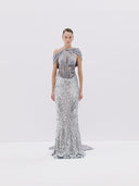 Draped Halter Neck Dress with Lace Corset