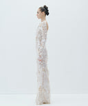 Sequined Sheer Gown with Lace-Up Detail