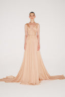 V-Neck Silk Chiffon Maxi Dress