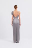 Silver Metallic Off-The-Shoulder Gown