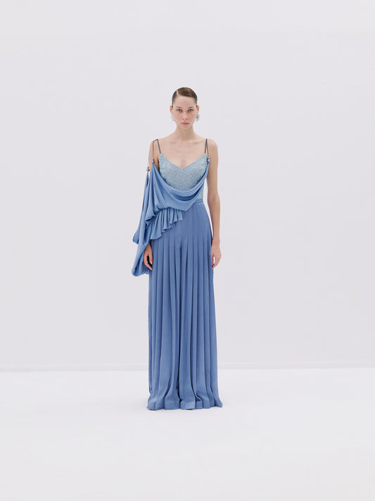 Flowing asymmetrical pleated dress