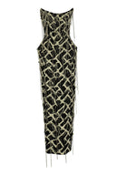 Chain-Embellished Strapless Dress
