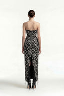 Chain-Embellished Strapless Dress
