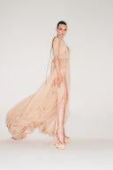 V-Neck Silk Chiffon Maxi Dress