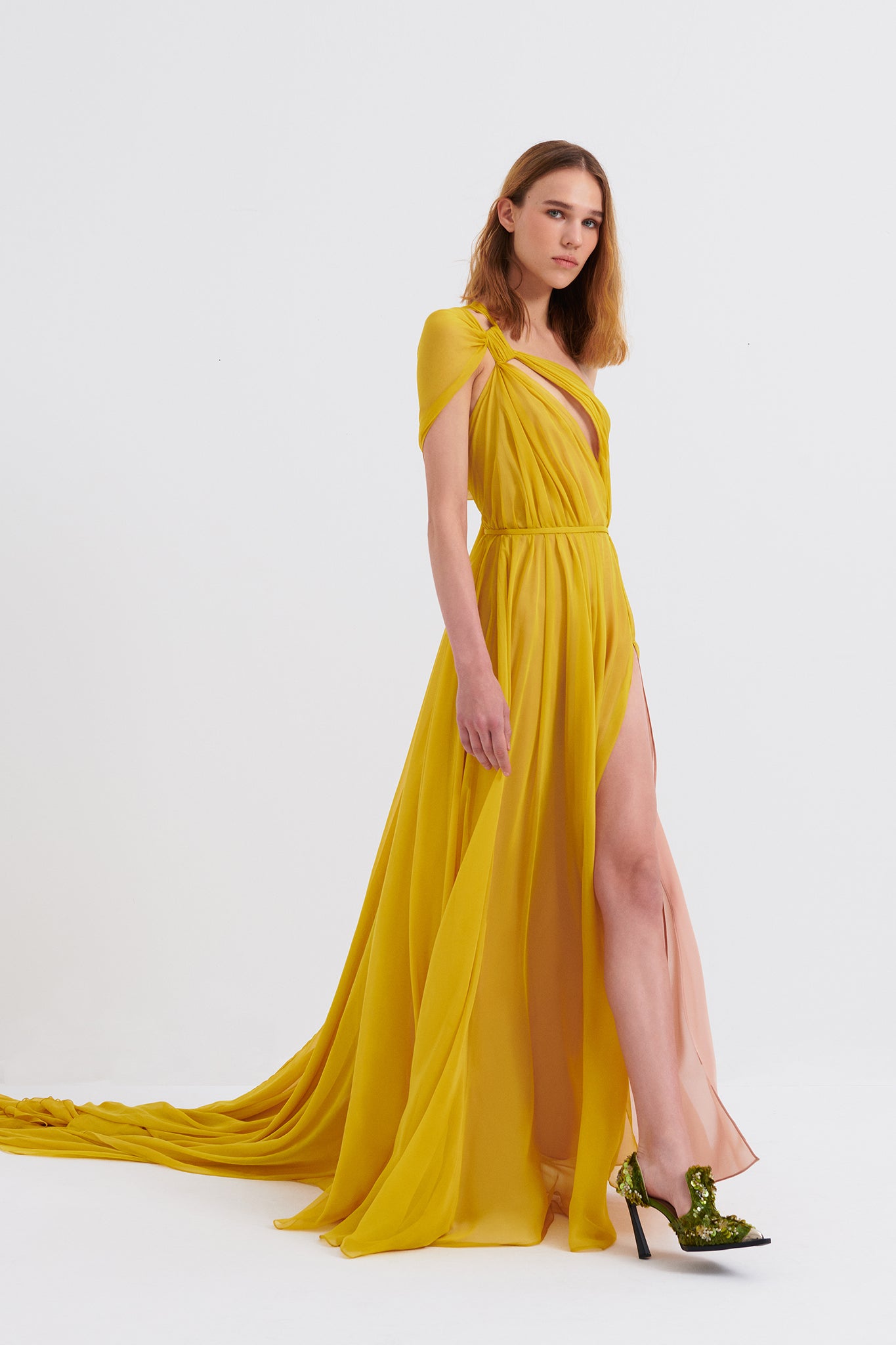 Draped One-Shoulder Gown