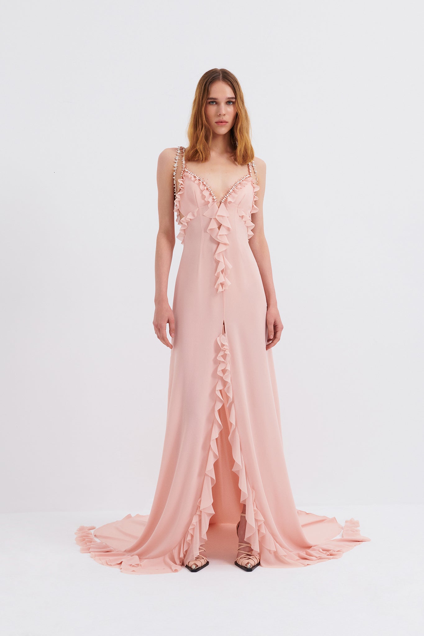 Ruffled V-Neck Maxi Dress