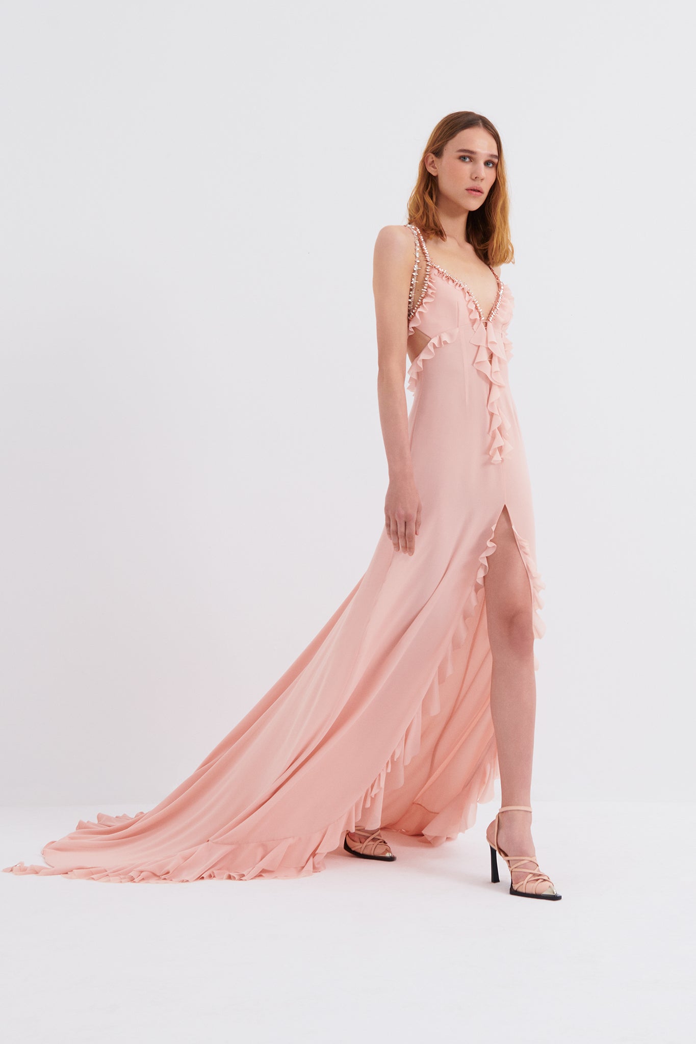 Ruffled V-Neck Maxi Dress