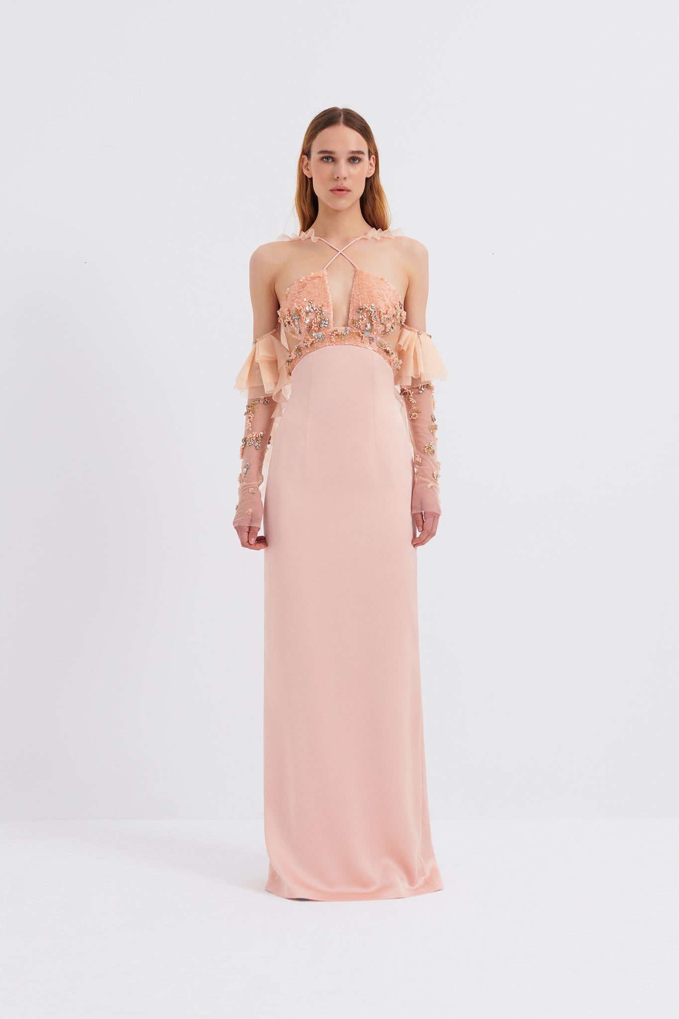 V-Neck Embroidered Gown