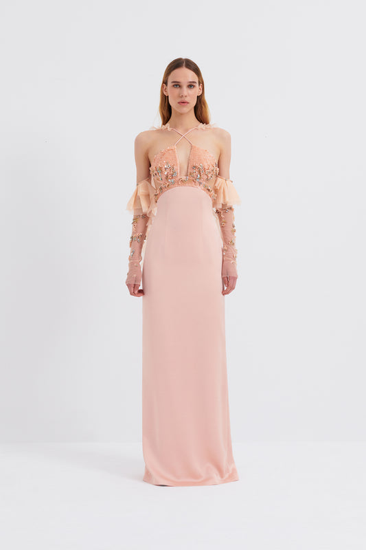 V-Neck Embroidered Gown