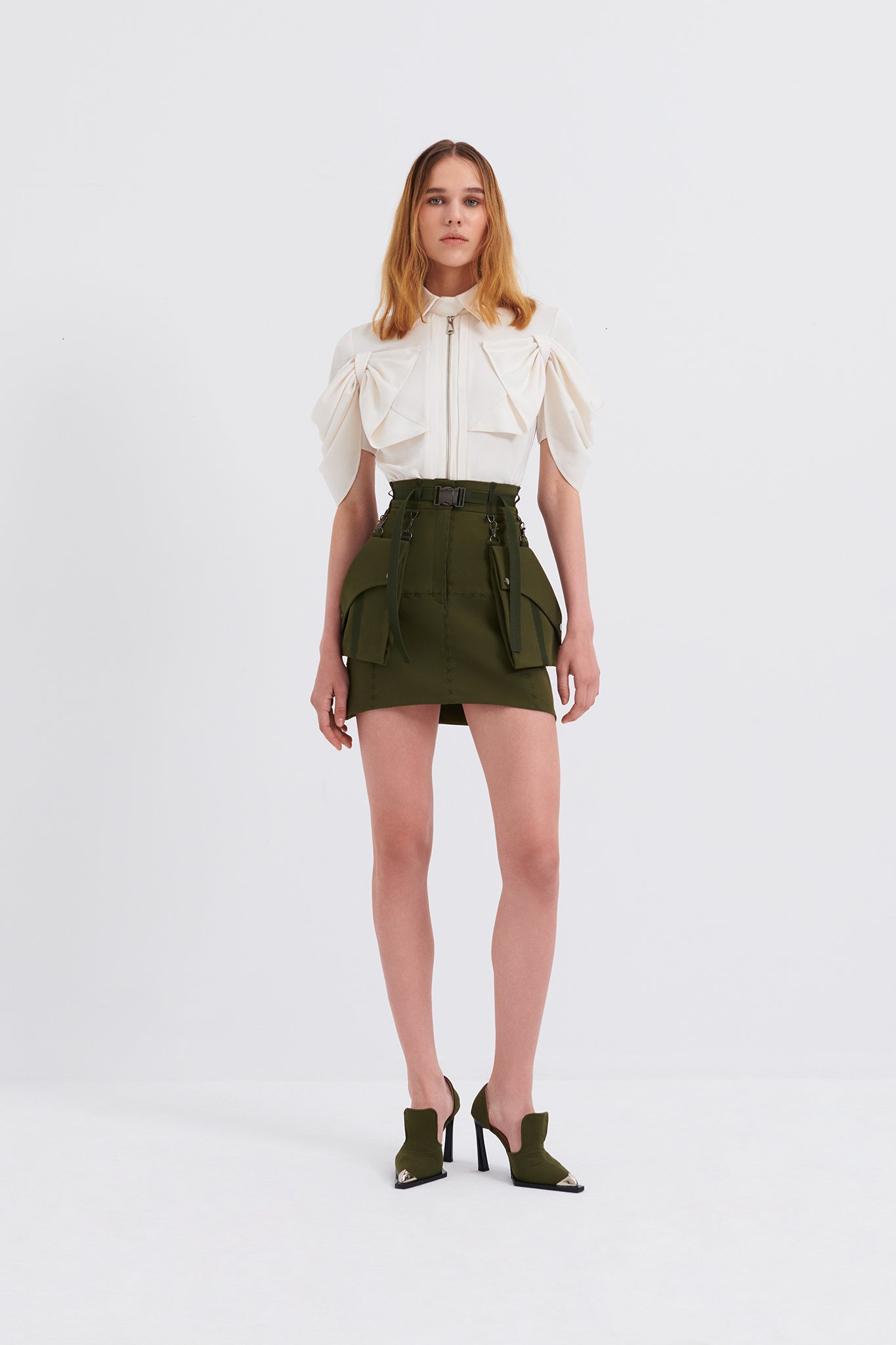 Buckle Belted Mini Skirt