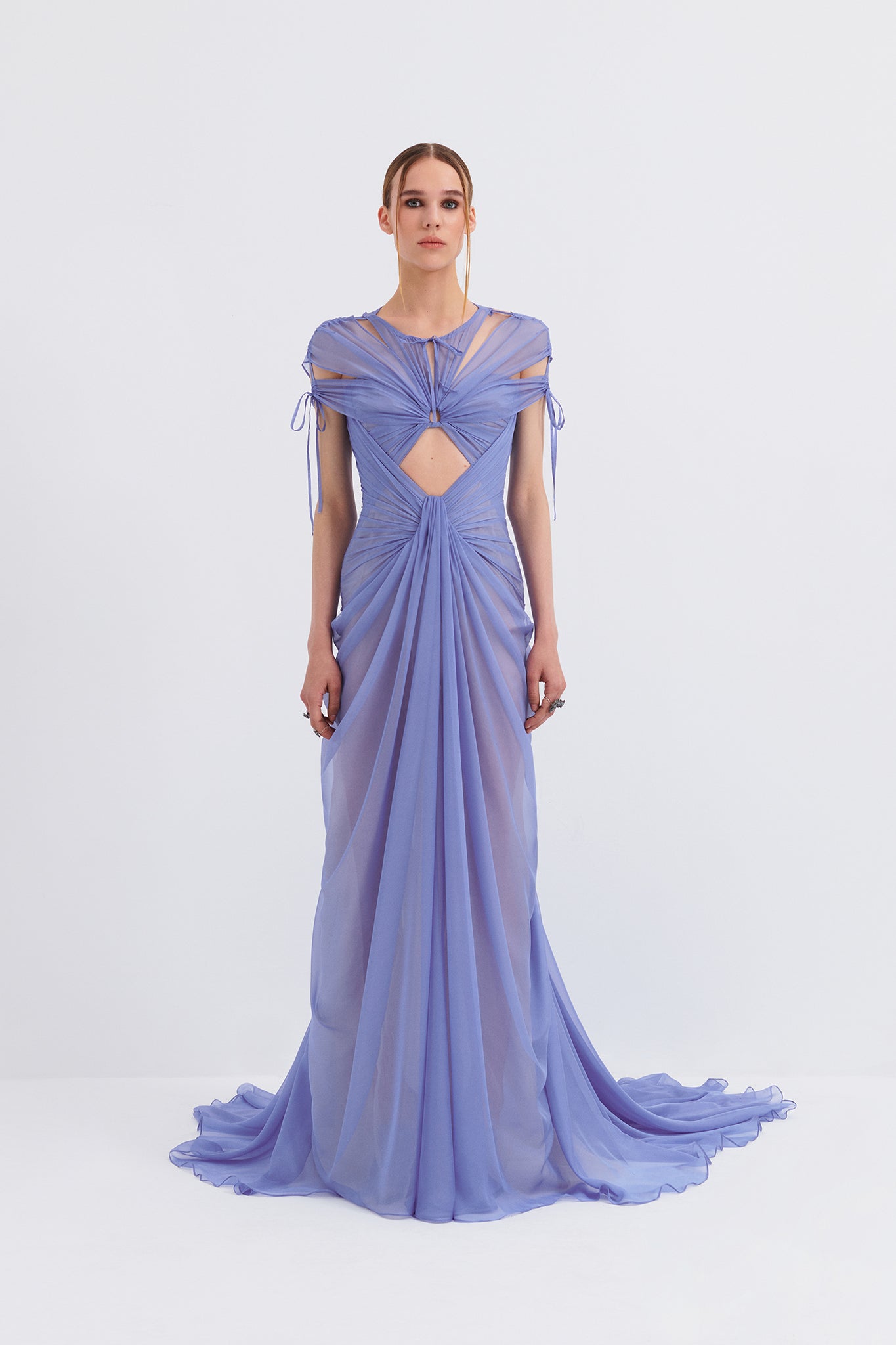 Cut-Out Draped Layered Maxi Dress