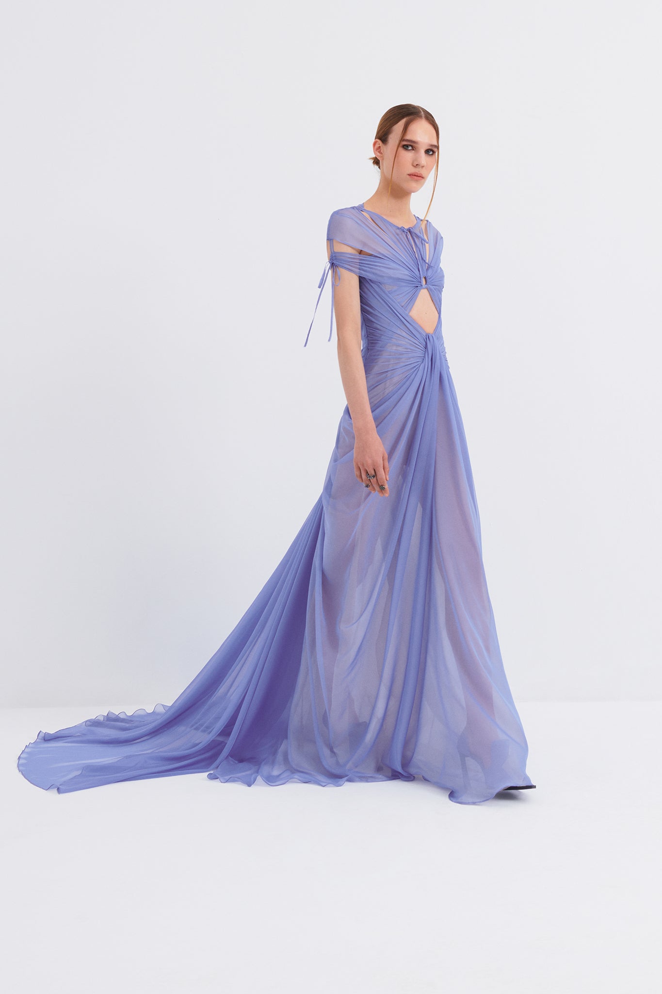 Cut-Out Draped Layered Maxi Dress