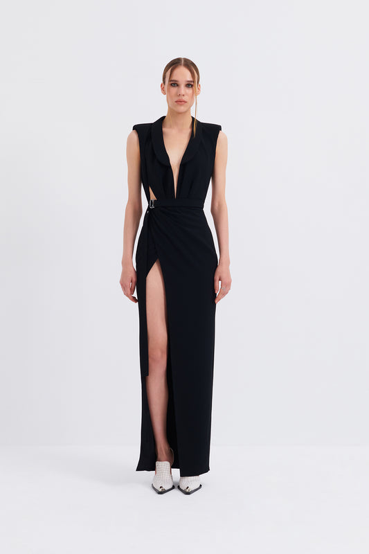 Lapel Neck Maxi Dress